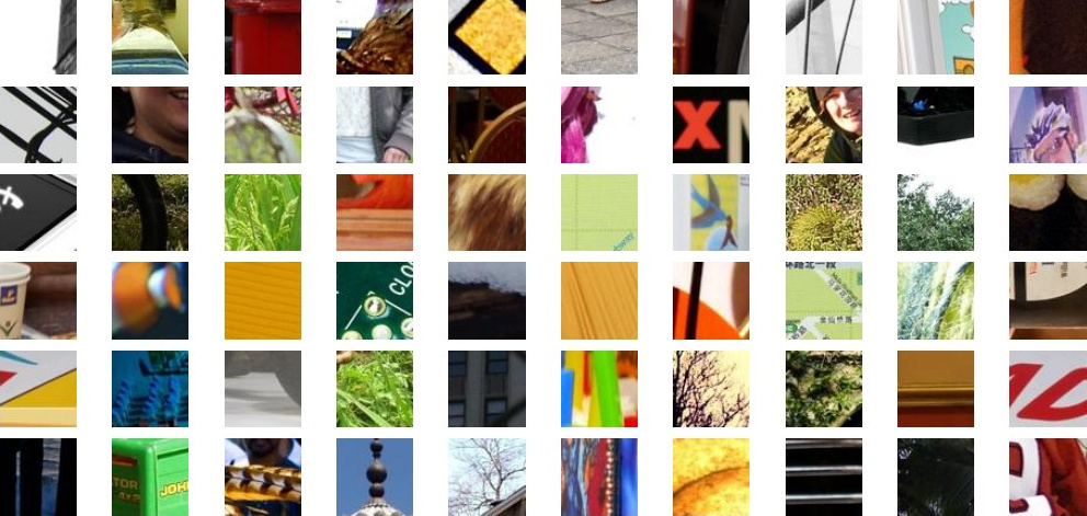 Grid of sixty small image patches with visible texture, edges and detail