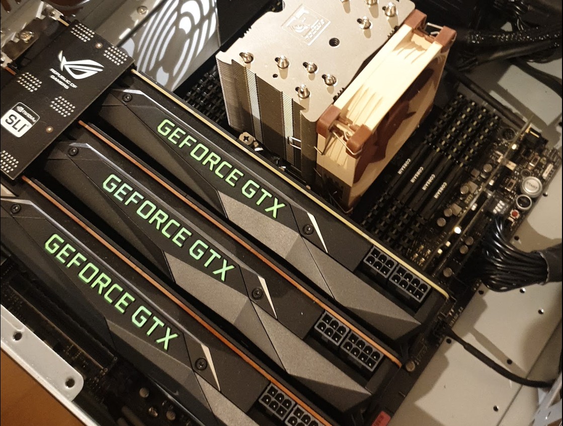 Three GeForce GTX cards in a SLI setup